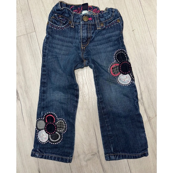 Baby GAP Toddler Girl Jeans 3 Years Blue Denim Floral Applique Accents - Picture 1 of 5